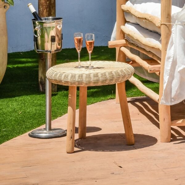 Handwoven rattan side table. Perfect for gardens and terraces.